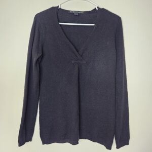 McDuff Essentials Womens 100% Cashmere Medium Black V-neck Sweater